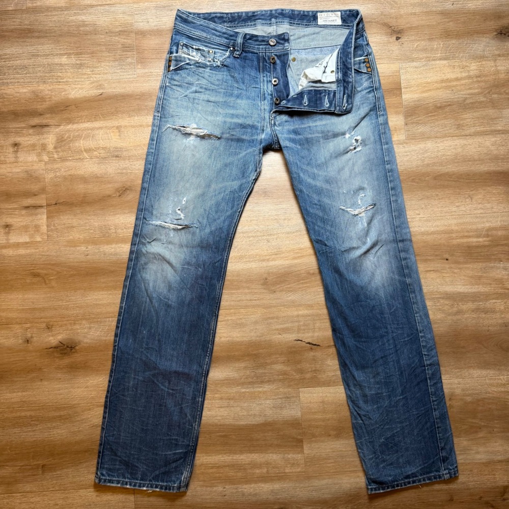 Diesel Mennit Jeans Mens 32x32 Blue Regular Straight Distressed Denim Wash 0880F